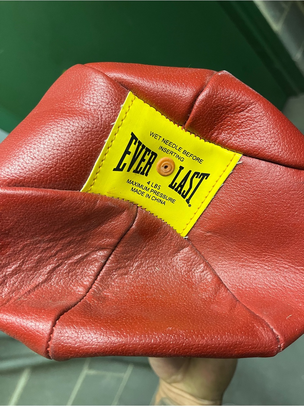 Everlast Red Leather Speed Punch Bag with Yellow Logo Patch vintage